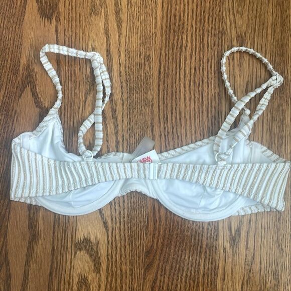 Solid & Striped The Eva Metallic Gold and White Bikini Top (S) and Bottoms (S) - Picture 8 of 9